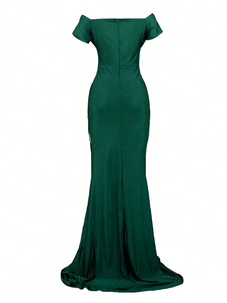 Robe de soirée fendue classique pour femme – Robe longue unie avec manches, élégante pour mariage, demoiselle d'honneur ou soirée. Collection 2025.🚚Livraison gratuite rapide et sécurisé FR FelizShop