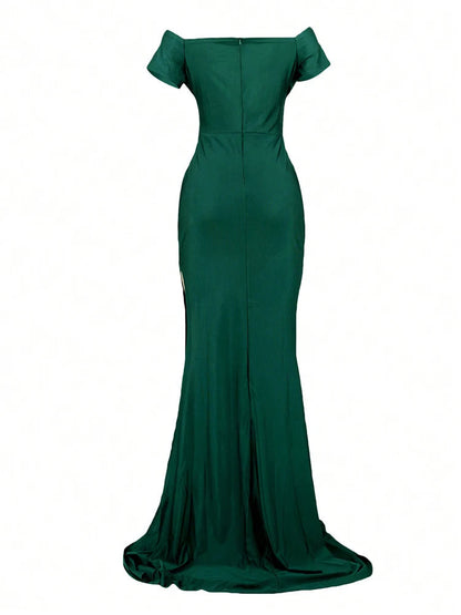Robe de soirée fendue classique pour femme – Robe longue unie avec manches, élégante pour mariage, demoiselle d'honneur ou soirée. Collection 2025.🚚Livraison gratuite rapide et sécurisé FR FelizShop
