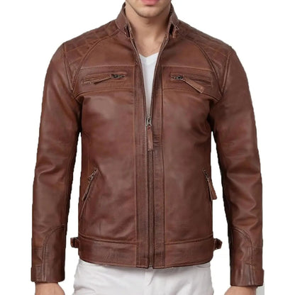 Men's Black Faux Leather Biker Jacket - Slim Fit Vintage Style Motorcycle PU Leather Jacket FelizShop