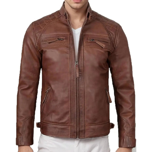 Men's Black Faux Leather Biker Jacket - Slim Fit Vintage Style Motorcycle PU Leather Jacket FelizShop
