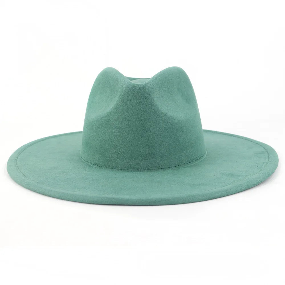9.5 CM Big Brim Jazz Fedora Hats Men Suede Fabric Heart Top Felt Cap Women Luxury Designer Brand Party Green Fascinator Hats FelizShop