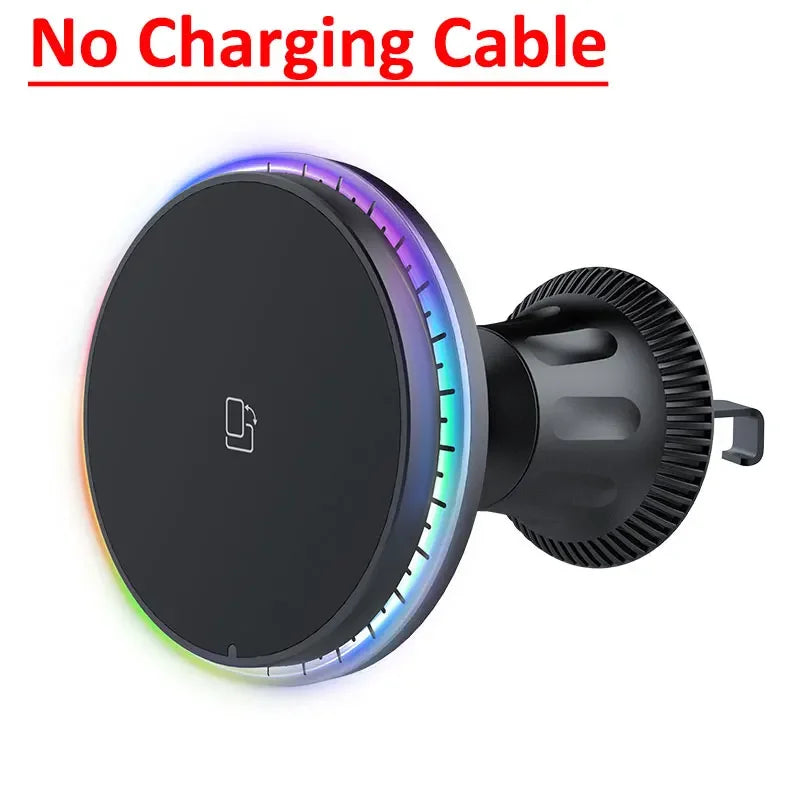 Chargeur sans fil magnétique pour voiture 30W RGB — Compatible iPhone 12, 13, 14, 15 Pro Max (MagSafe), support de téléphone voiture avec fixation, station de charge rapide 🚚 Livraison rapide en 8 à 12 jours ouvrés FelizShop