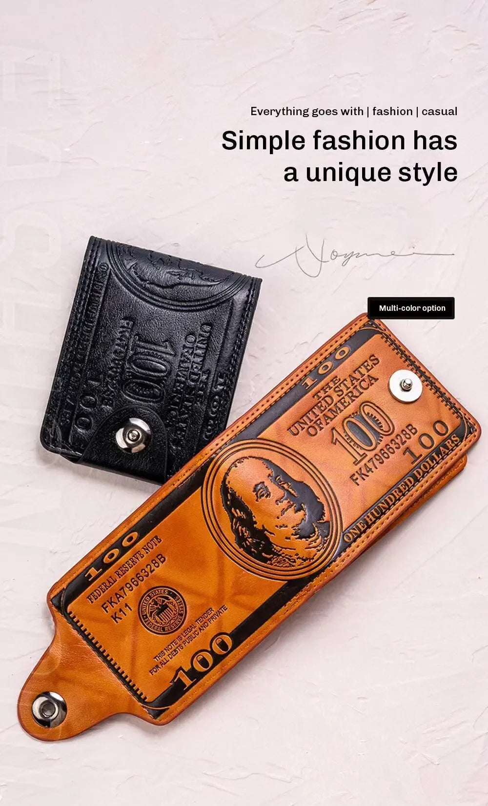 Portefeuille Homme Motif 100$ – Cuir PU | Grande Capacité & Porte-Photos🚚 Livraison rapide en 8 à 12 jours ouvrés depuis la France FelizShop