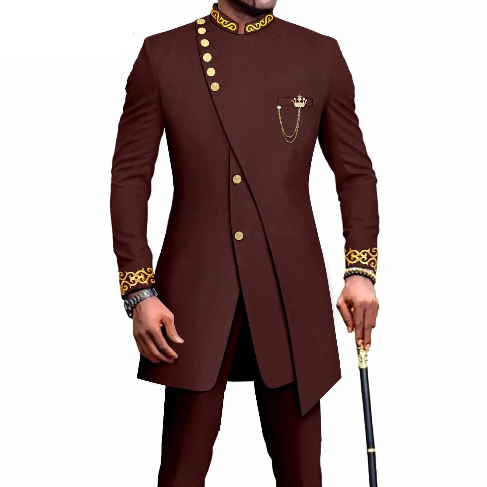 Costume Africain Homme – Blazer Brodé & Pantalon Slim FelizShop