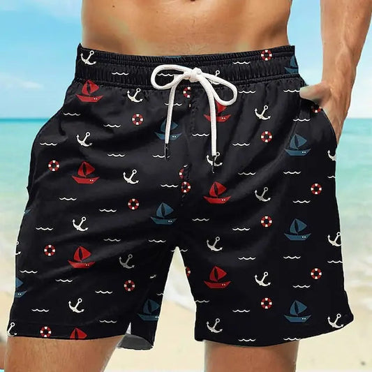 Men's Board Shorts Swim Trunks Drawstring Elastic Quick Dry Short Beach Hawaiian Casual Black White Micro-elastic 🚚Livraison rapide gratuite et sécurisée FelizShop