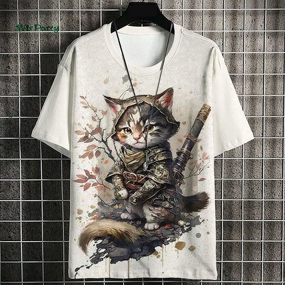 T-shirt Homme Chat Samouraï – Style Harajuku Oversize🚚Livraison rapide gratuite et sécurisée FelizShop