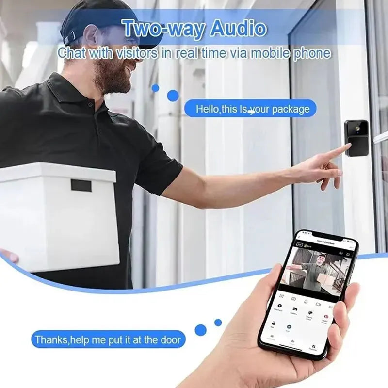 Caméra de Sonnette Vidéo WiFi – Vision Nocturne HD, Sans Fil, Batterie Intégrée, Interphone Bidirectionnel avec Modulation de Voix, Sécurité Intelligente pour la Maison 🚚 Livraison rapide en 8 à 12 jours ouvrés FelizShop