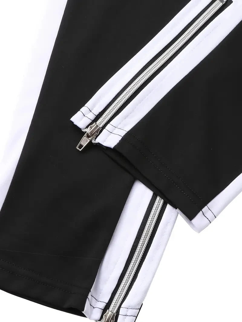 Men Sweatshirts Jogging Pants Men Casual Pants Men Stylish Color Block Zip Pockets Drawstring Sports Skinny Pants Trousers Pants FelizShop