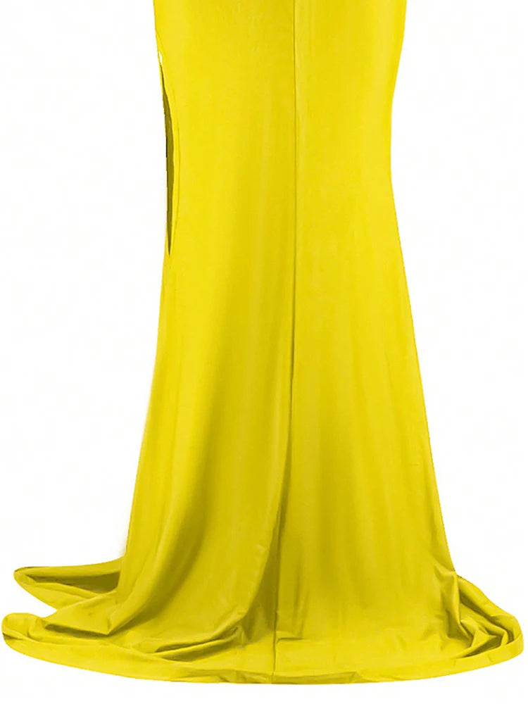 Robe de soirée fendue classique pour femme – Robe longue unie avec manches, élégante pour mariage, demoiselle d'honneur ou soirée. Collection 2025.🚚Livraison gratuite rapide et sécurisé FR FelizShop