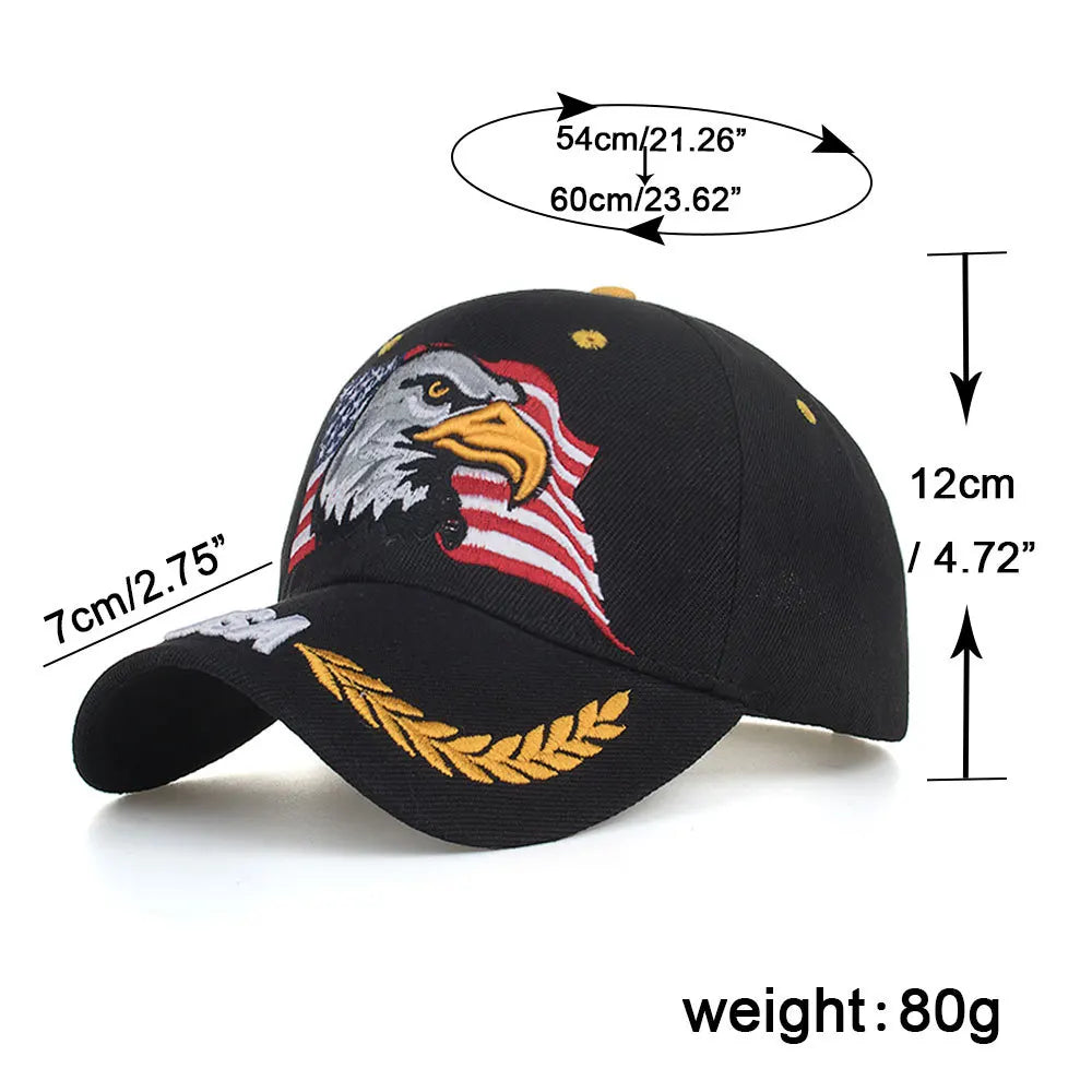Casquette unisexe brodée aigle chauve & drapeau USA — Casquette baseball été outdoor — Anti-UV, protection solaire — Style hip-hop et sports🚚 Livraison rapide FelizShop