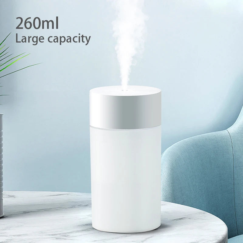 260ML USB Ultrasonic Air Humidifier LED Lamp Mini Essential Oil Diffuser Car Purifier Aroma Anion Mist Maker With Romantic Light (🚚 Livraison rapide en 8 à 12 jours ouvrés depuis la France FelizShop