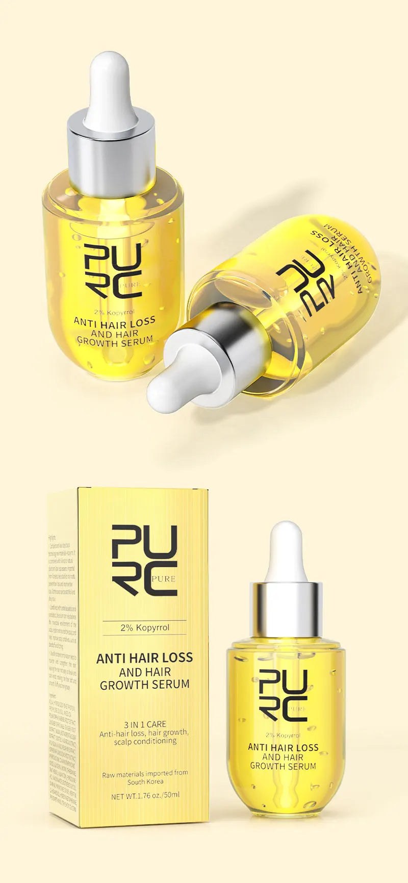 Sérum Capillaire PURC Biotine & Gingembre – Soin Réparateur & Hydratant – 35ml / 50ml🚚 Livraison rapide en 8 à 12 jours ouvrés depuis la France FelizShop