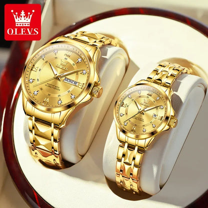 Montres Couple OLEVS 2906 – Montre Homme & Femme Quartz Luxe Étanche Acier FelizShop