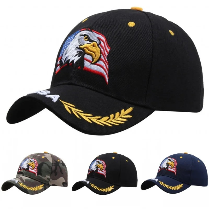 Casquette unisexe brodée aigle chauve & drapeau USA — Casquette baseball été outdoor — Anti-UV, protection solaire — Style hip-hop et sports🚚 Livraison rapide FelizShop