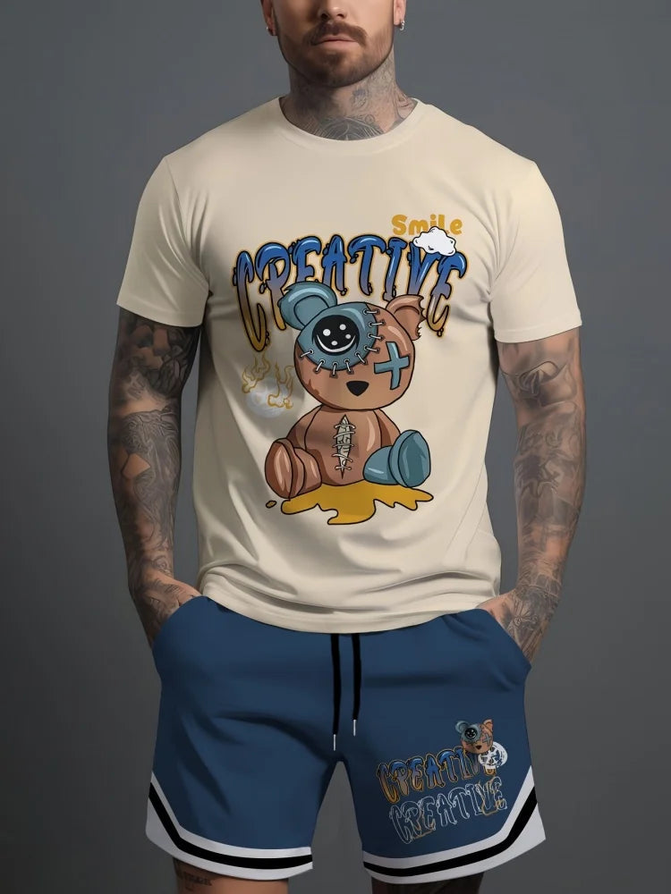 Ensemble Été 2025 Homme – T-Shirt + Short Imprimé Ours – Style Streetwear & Respirant🚚 Livraison rapide en 8 à 12 jours ouvrés depuis la France FelizShop