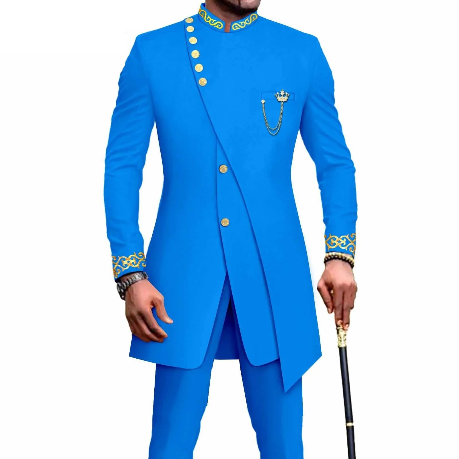 Costume Africain Homme – Blazer Brodé & Pantalon Slim FelizShop