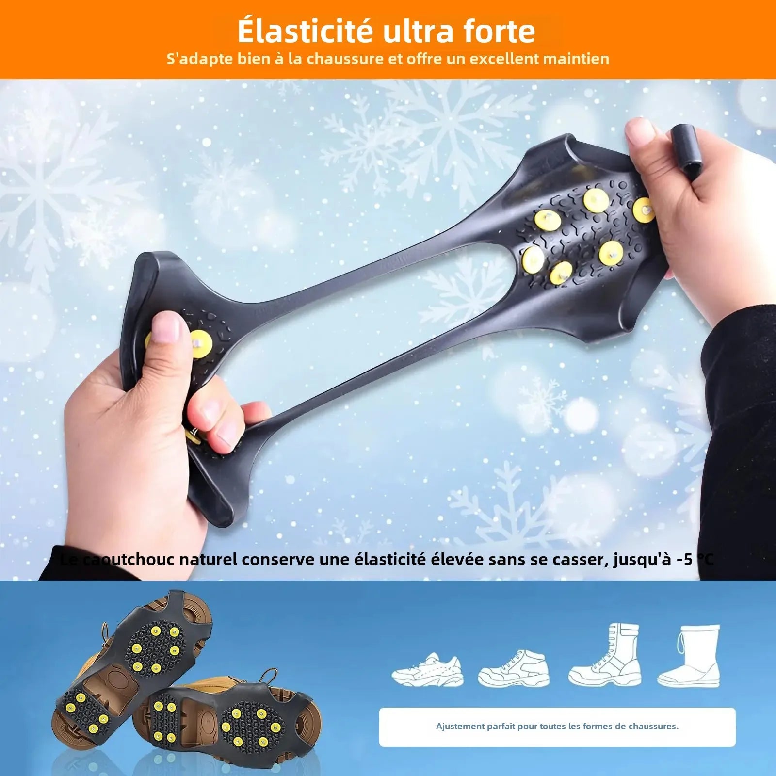 Crampons Antidérapants 10 Pointes – Griffe de Neige Universelle pour Chaussures, Randonnée, Alpinisme et Marche en Extérieur, Unisexe FelizShop