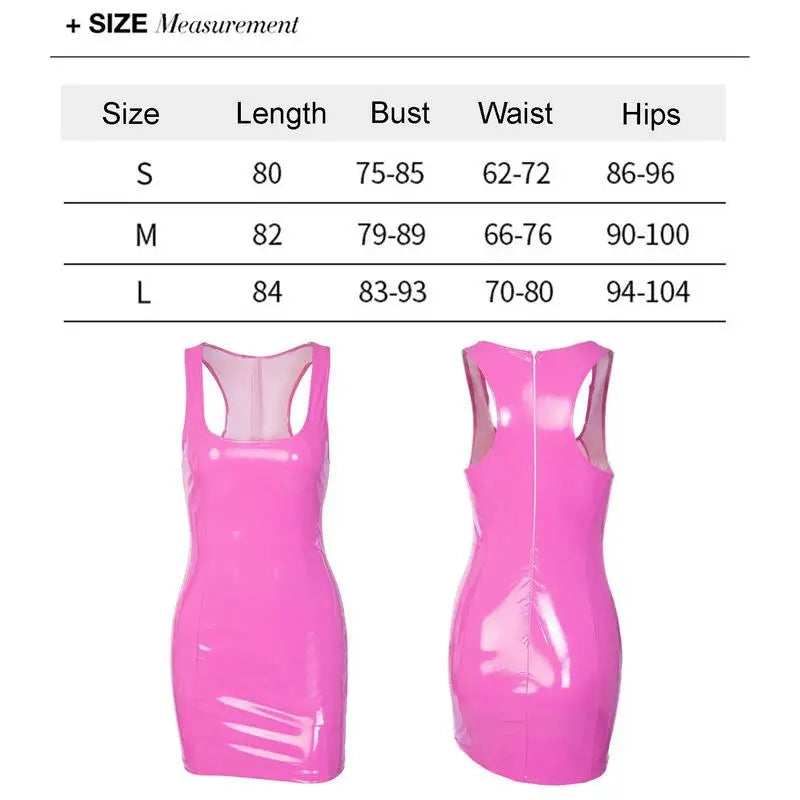 Pink Sleeveless Slim Dress Skinny Sexy Women Fashion Bodycon Leather Sundress Graduation Halloween Party Backless Corset Dress (🚚 Livraison rapide en 8 à 12 jours ouvrés depuis la France ) FelizShop