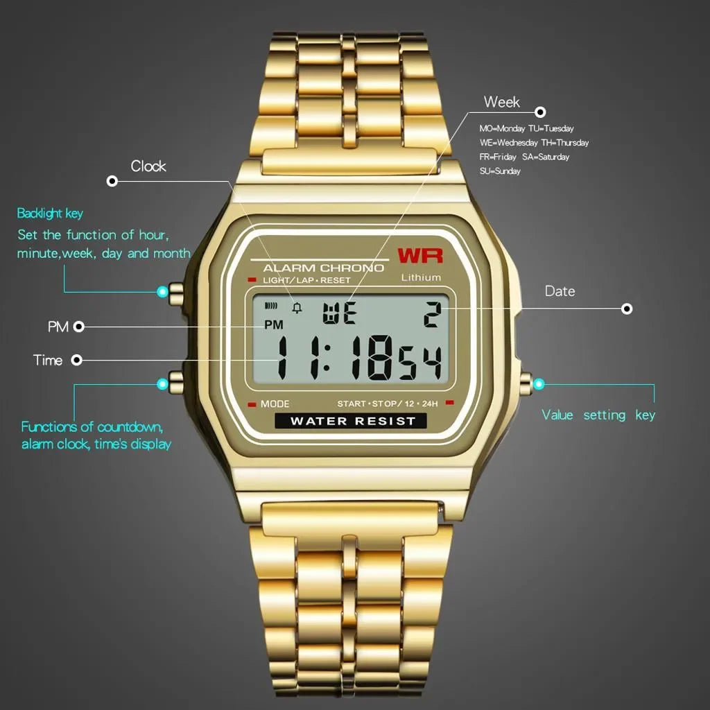 Montre Digitale LED 2025 – Sport & Waterproof – Unisexe, Style Moderne & Finition Dorée🚚 Livraison rapide en 8 à 12 jours ouvrés depuis la France FelizShop