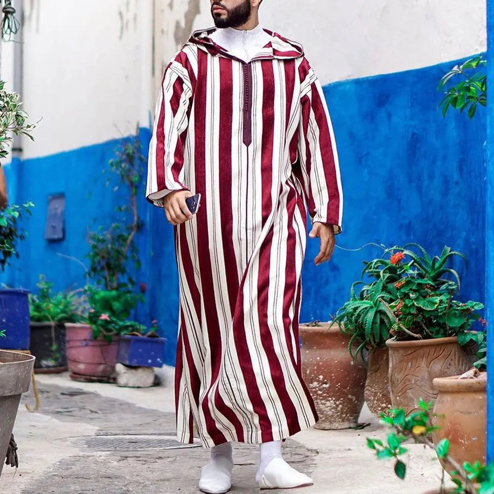 Robe Musulmane Homme 2024 – Patchwork Rayé, Capuche & Style Streetwear🚚Livraison rapide gratuite et sécurisée FelizShop