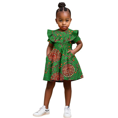 Robe Africaine Fille – Imprimé Wax Dashiki à Volants Été FelizShop
