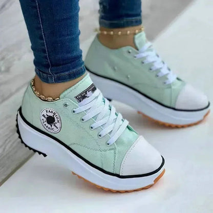 Baskets Femme 2025 en Toile Imprimée – Chaussures Plates à Lacets, Style Décontracté, Sneakers Casual pour Femme🚚 Livraison rapide en 8 à 12 jours ouvrés depuis la France FelizShop