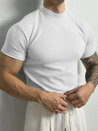 T-shirt homme printemps-été — Petit col montant, rayé — Manches courtes — Haut fitness décontracté — T-shirt sport pour homme — Sportswear🚚 Livraison rapide en 8 à 12 jours ouvrés depuis la France FelizShop