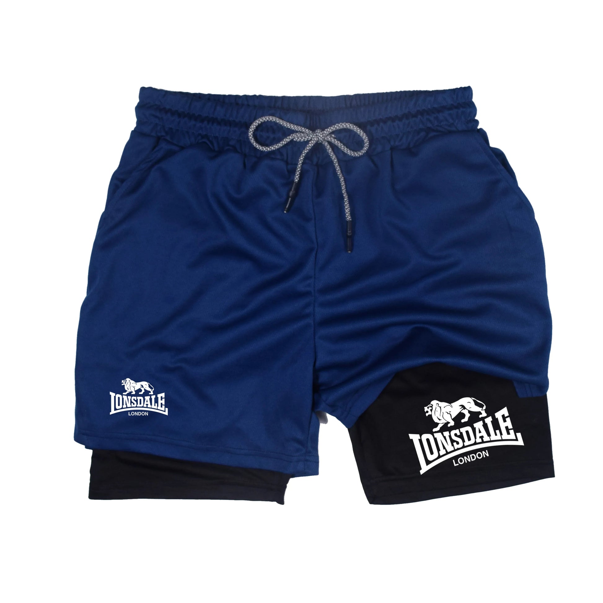 2 in 1 Running Shorts Men Workout Lonsdale Compression Shorts with Phone Pocket Towel Loop Summer Sport Athletic Activewear 🚚 Livraison rapide en 8 à 12 jours ouvrés depuis la France FelizShop