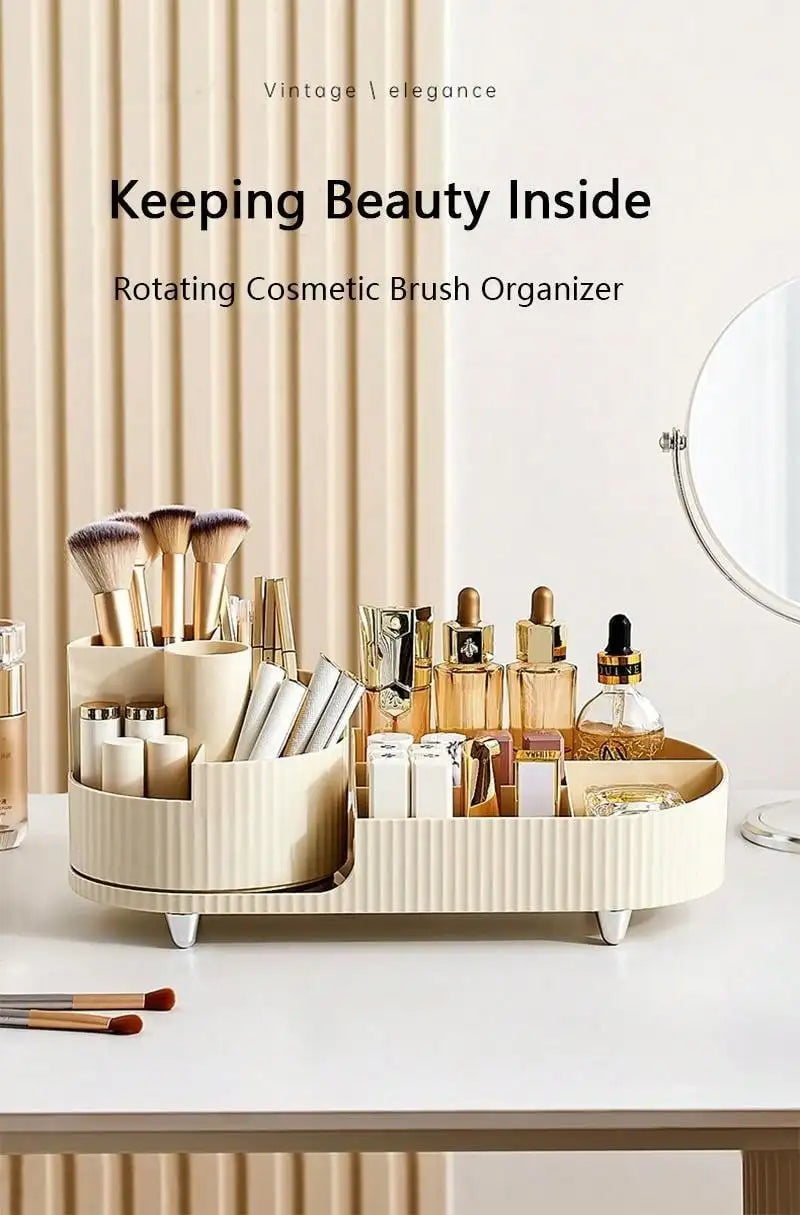 Organisateur de Maquillage Rotatif – Grande Capacité & Support Pinceaux – Rangement Élégant pour Coiffeuse🚚 Livraison rapide en 8 à 12 jours ouvrés depuis la France FelizShop