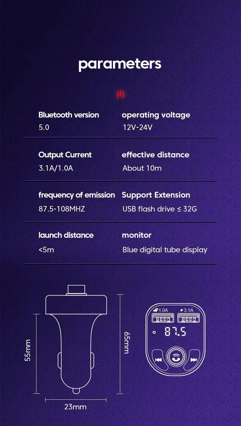 Transmetteur FM Bluetooth 5.0 avec Chargeur Voiture – LED, MP3, Appels Mains Libres & Double USB (QC3.0 + Type-C 🚚 Livraison rapide en 8 à 12 jours ouvrés depuis la France ou nos entrepôts européens 🇫🇷
✨ Suiv FelizShop