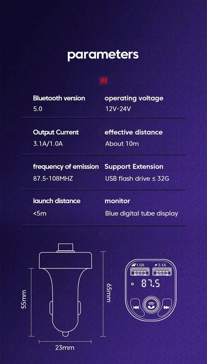 Transmetteur FM Bluetooth 5.0 avec Chargeur Voiture – LED, MP3, Appels Mains Libres & Double USB (QC3.0 + Type-C 🚚 Livraison rapide en 8 à 12 jours ouvrés depuis la France ou nos entrepôts européens 🇫🇷
✨ Suiv FelizShop
