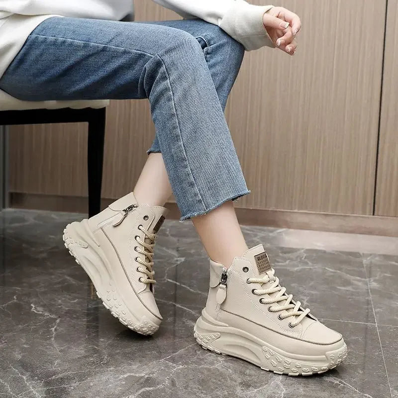 Baskets Montantes Femme Automne/Hiver 2024 – Chaussures Décontractées Légères à Semelle Épaisse avec Talon Intérieur Compensé, Idéales pour les Petites Statures🚚 Livraison rapide en 8 à 12 jours ouvrés depuis FelizShop