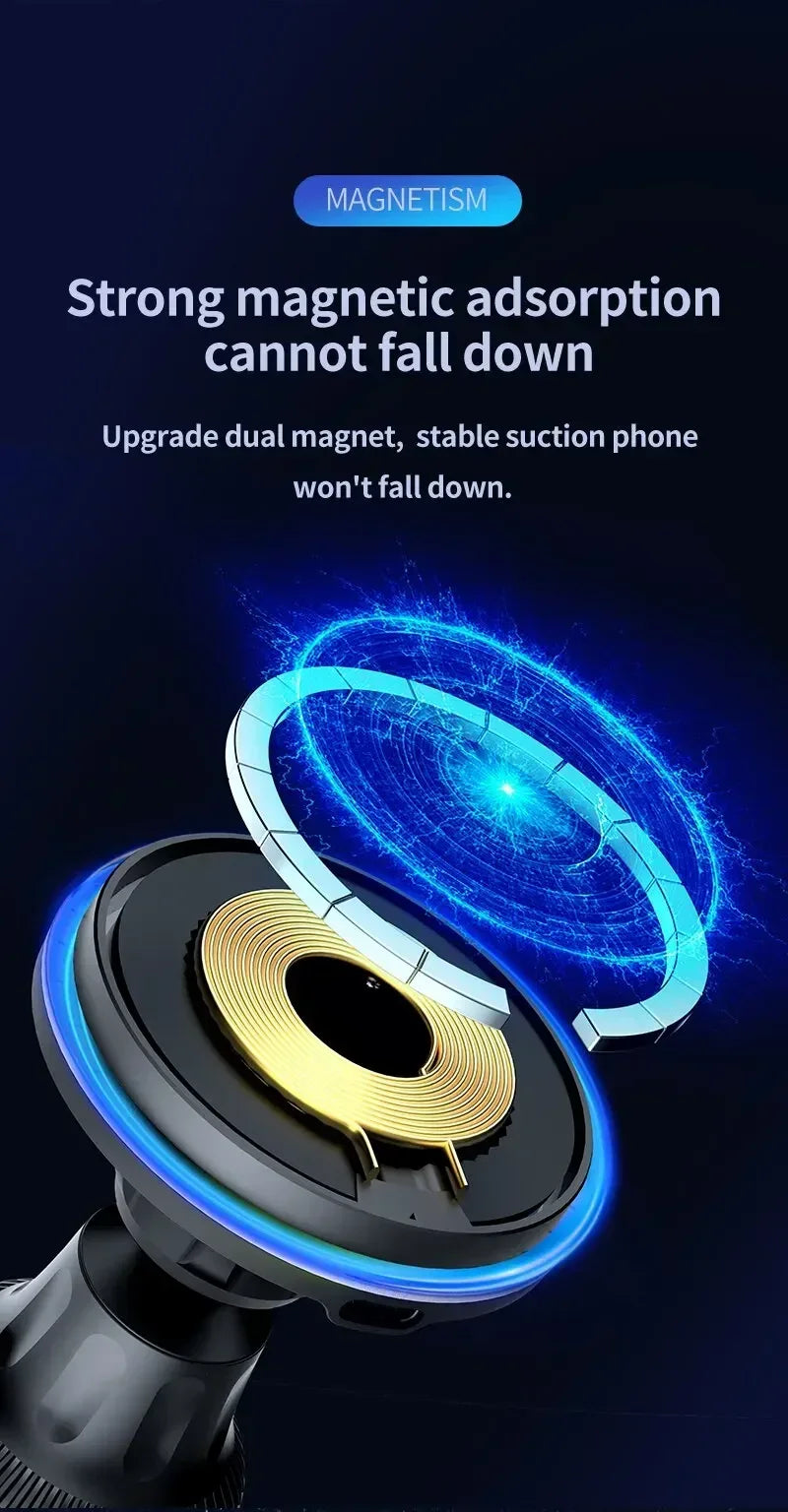Chargeur sans fil magnétique pour voiture 30W RGB — Compatible iPhone 12, 13, 14, 15 Pro Max (MagSafe), support de téléphone voiture avec fixation, station de charge rapide 🚚 Livraison rapide en 8 à 12 jours ouvrés FelizShop