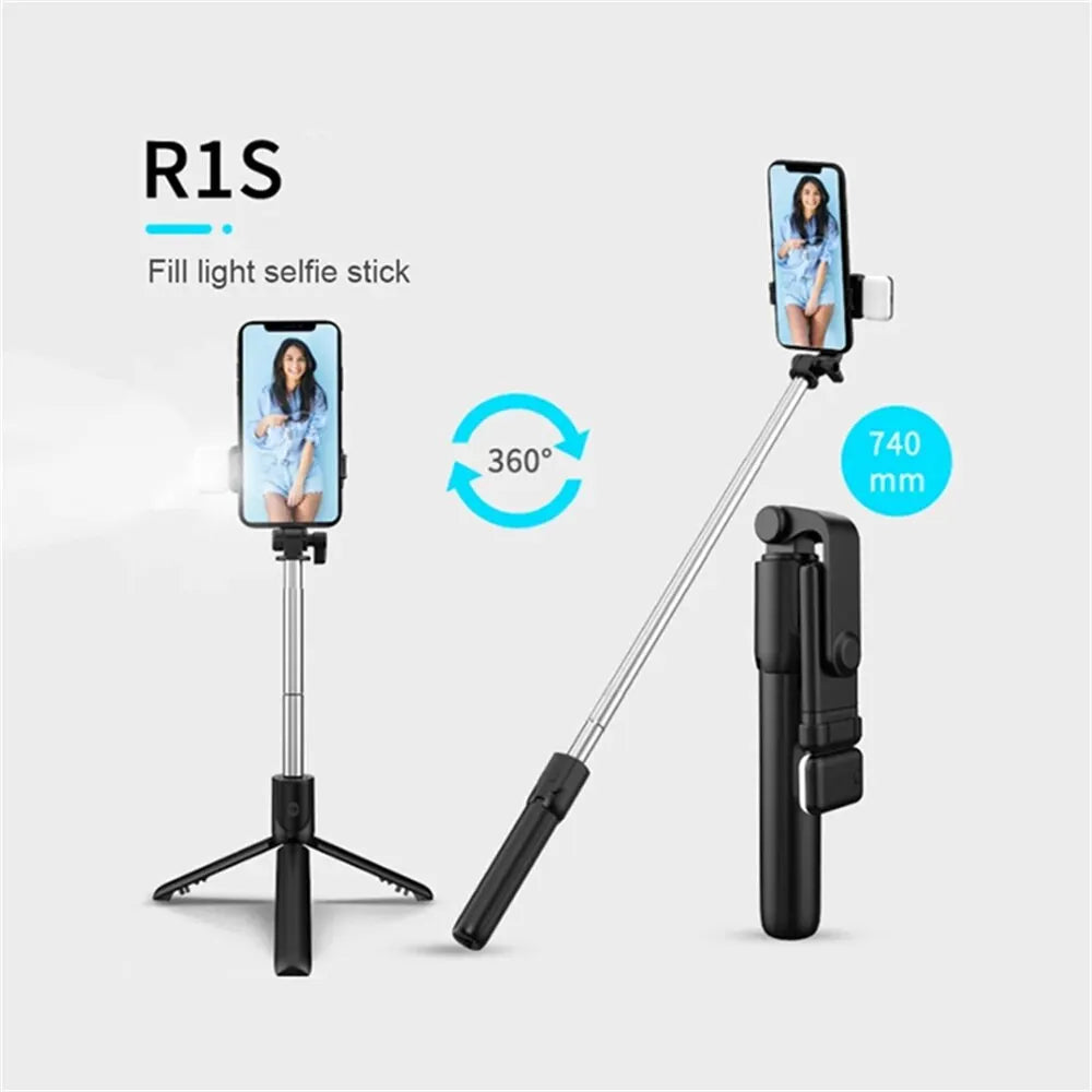 Perche à Selfie Bluetooth Portable avec Trépied – Télécommande Sans Fil, Lumière d’Appoint, Support Téléphone Rétractable et Extensible 🚚 Livraison rapide en 8 à 12 jours ouvrés depuis la France ou nos entrep FelizShop