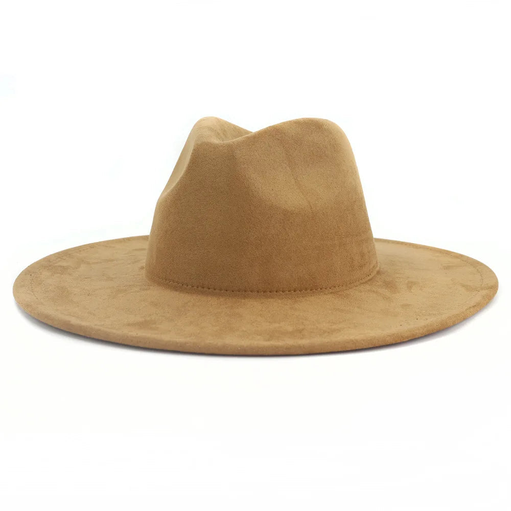 9.5 CM Big Brim Jazz Fedora Hats Men Suede Fabric Heart Top Felt Cap Women Luxury Designer Brand Party Green Fascinator Hats FelizShop