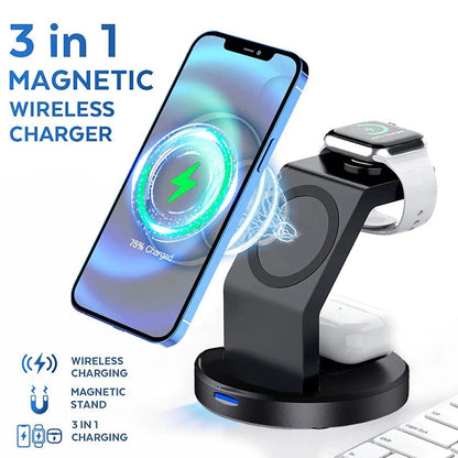 Support de charge magnétique sans fil 3-en-1 — Compatible iPhone 12, 13, 14, 15 Pro Max, Apple Watch et AirPods — Station d’accueil MagSafe à charge rapide
🚚 Livraison rapide en 8 à 12 jours ouvrés depuis la Fran FelizShop