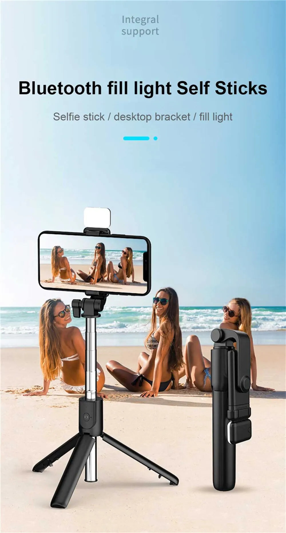 Perche à Selfie Bluetooth Portable avec Trépied – Télécommande Sans Fil, Lumière d’Appoint, Support Téléphone Rétractable et Extensible 🚚 Livraison rapide en 8 à 12 jours ouvrés depuis la France ou nos entrep FelizShop