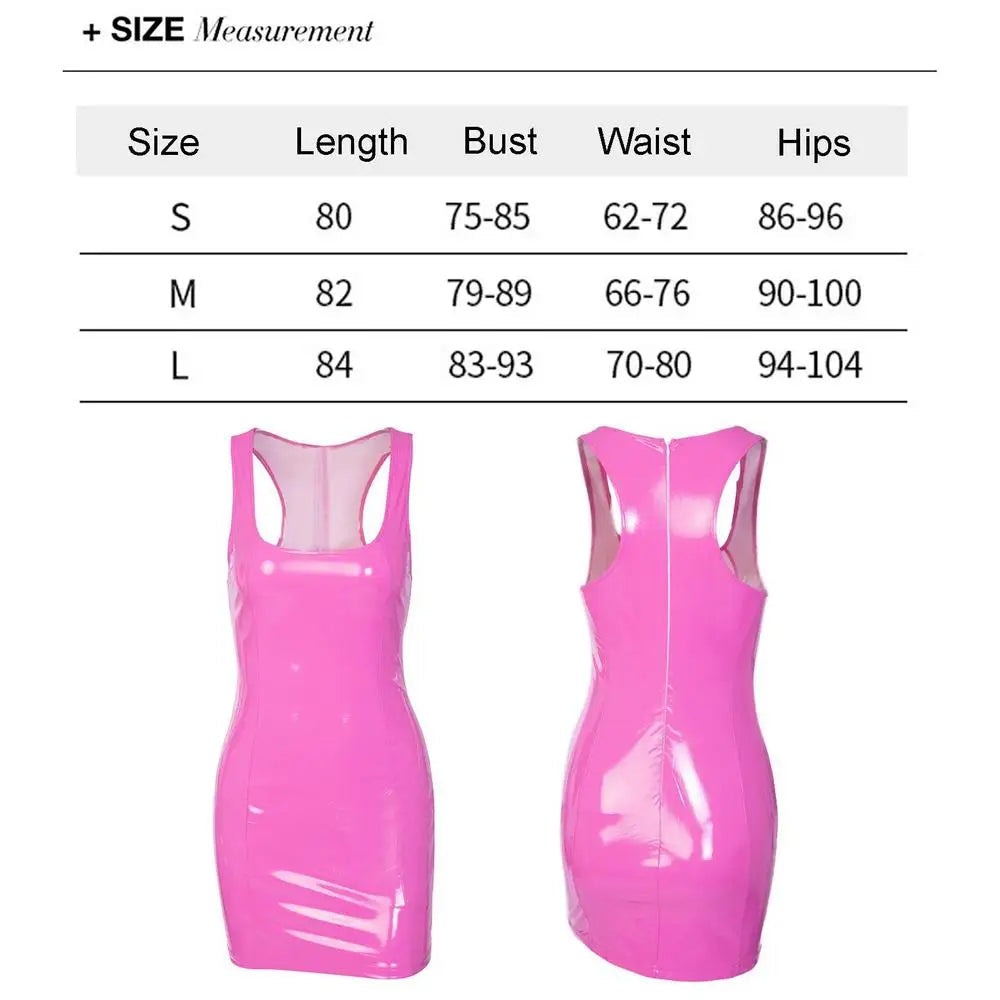 Pink Sleeveless Slim Dress Skinny Sexy Women Fashion Bodycon Leather Sundress Graduation Halloween Party Backless Corset Dress (🚚 Livraison rapide en 8 à 12 jours ouvrés depuis la France ) FelizShop