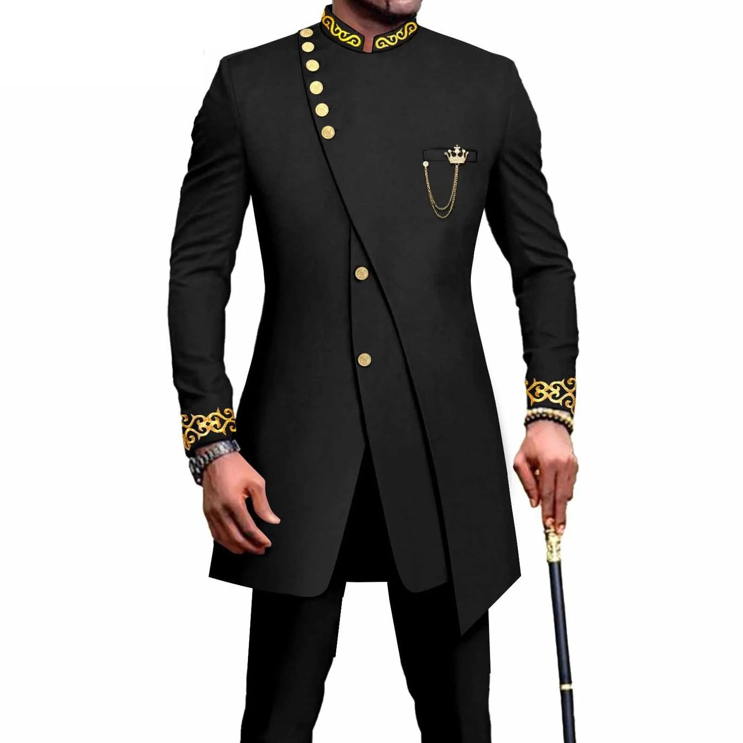Costume Africain Homme – Blazer Brodé & Pantalon Slim FelizShop