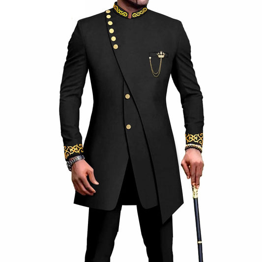 Costume Africain Homme – Blazer Brodé & Pantalon Slim FelizShop
