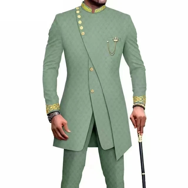 Costume Africain Homme – Blazer Brodé & Pantalon Slim FelizShop