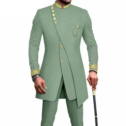 Costume Africain Homme – Blazer Brodé & Pantalon Slim FelizShop