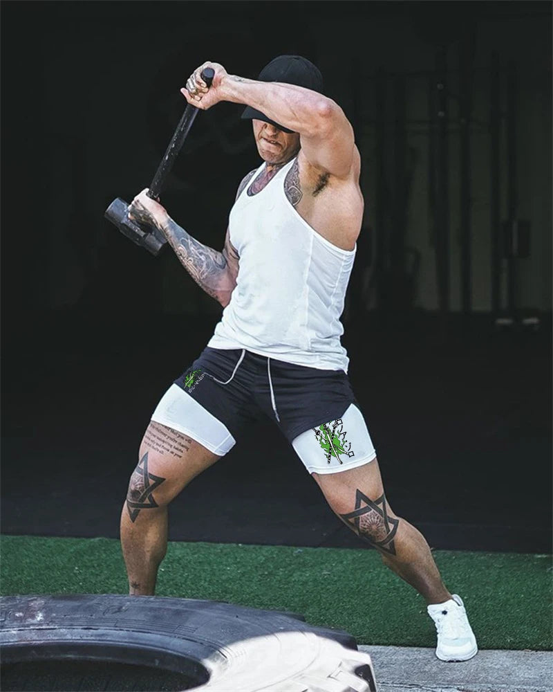 Shorts de compression homme avec poche téléphone — Sports, boucle serviette, entraînement gym — Imprimé été 2 en 1🚚 Livraison rapide en 8 à 12 jours ouvrés depuis la France FelizShop