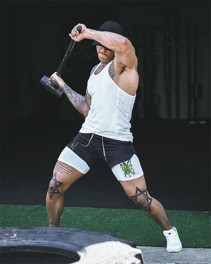 Shorts de compression homme avec poche téléphone — Sports, boucle serviette, entraînement gym — Imprimé été 2 en 1🚚 Livraison rapide en 8 à 12 jours ouvrés depuis la France FelizShop