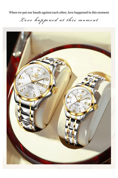 Montres Couple OLEVS 2906 – Montre Homme & Femme Quartz Luxe Étanche Acier FelizShop