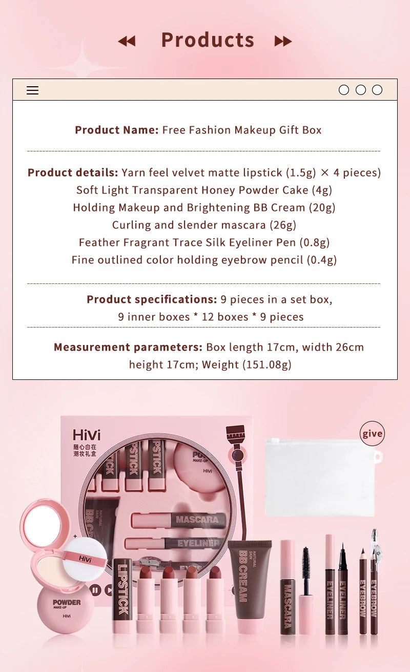 Coffret Maquillage HiVi Édition Limitée – Cadeau de Saint-Valentin pour Femme | Rouge à Lèvres, Poudre, Fixateur & Plus🚚 Livraison rapide FelizShop