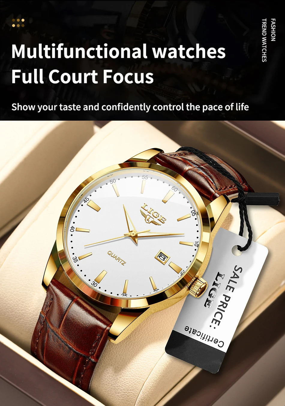 Montre Homme LIGE – Bracelet Cuir Marron – Chronographe Sport & Élégance🚚 Livraison rapide en 8 à 12 jours ouvrés depuis la France FelizShop