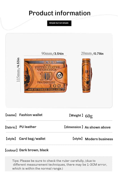 Portefeuille Homme Motif 100$ – Cuir PU | Grande Capacité & Porte-Photos🚚 Livraison rapide en 8 à 12 jours ouvrés depuis la France FelizShop