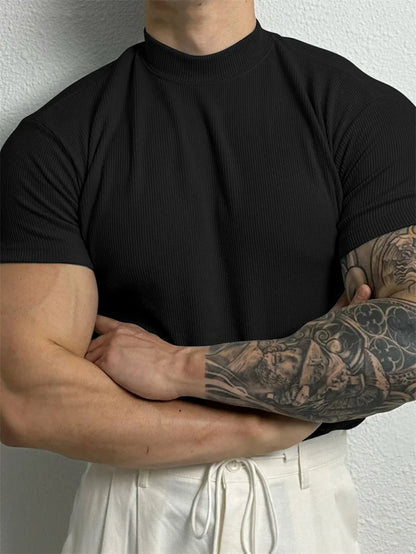 T-shirt homme printemps-été — Petit col montant, rayé — Manches courtes — Haut fitness décontracté — T-shirt sport pour homme — Sportswear🚚 Livraison rapide en 8 à 12 jours ouvrés depuis la France FelizShop
