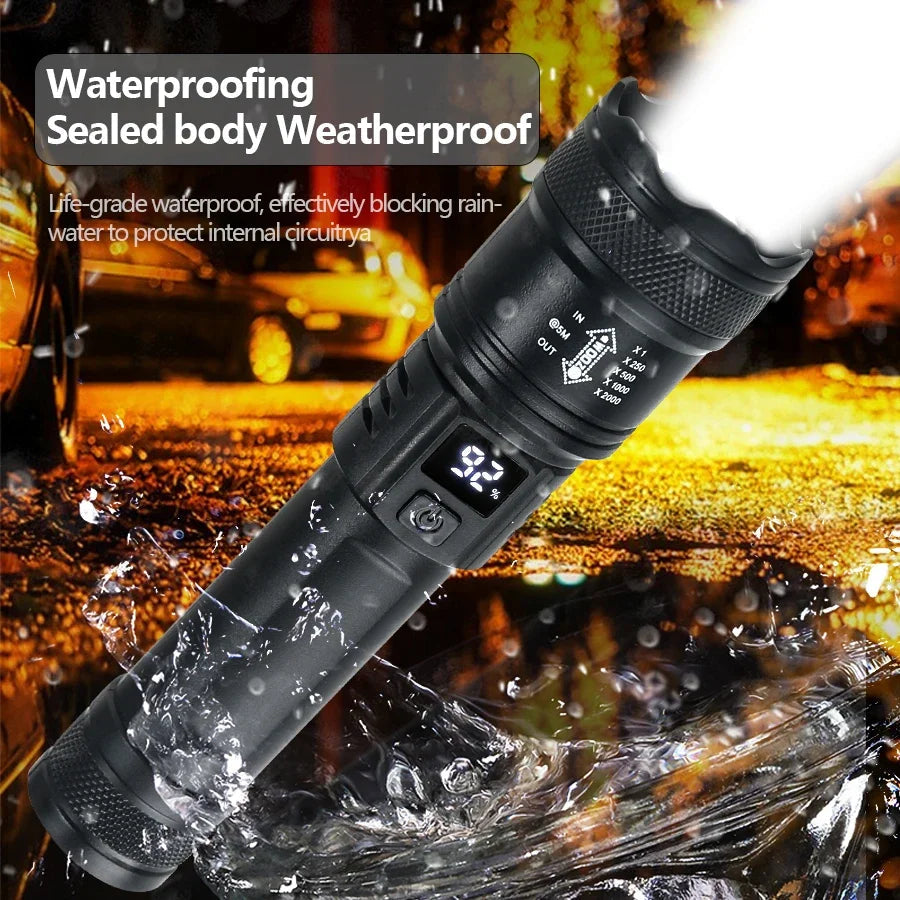 High Strong Power Led Flashlights 2000LM Tactical Torch with Display Light USB Charging Camping Fishing Emergency Zoom Lantern🚚Livraison gratuite rapide et sécurisé FR FelizShop
